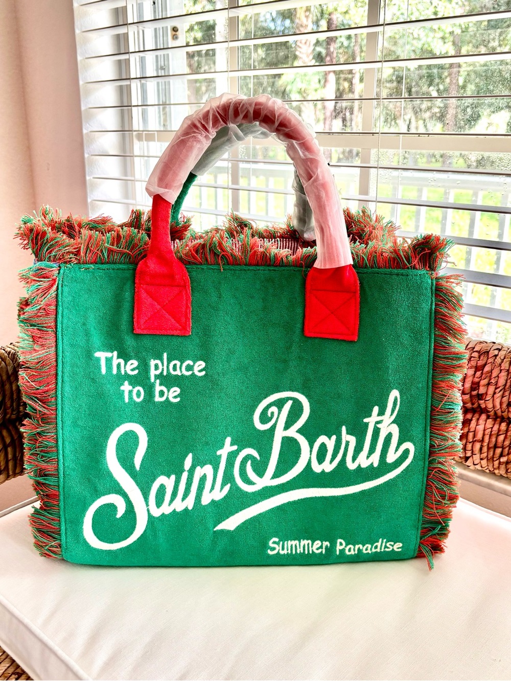 NWT MC2 Saint Barth Summer Paradise Terry Tote Orange/Green/Blue/Pink w/Fringe